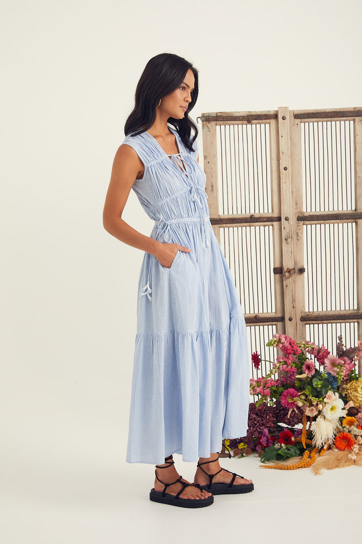 Rhea Dress -Blue Seersucker