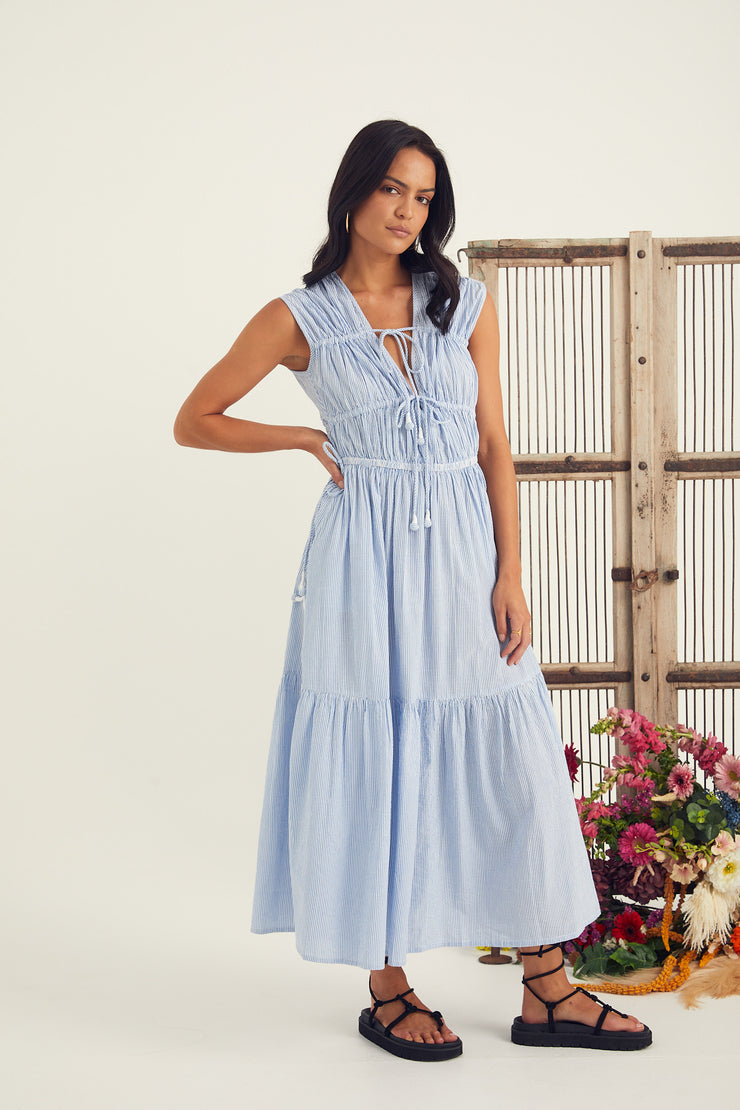 Rhea Dress -Blue Seersucker